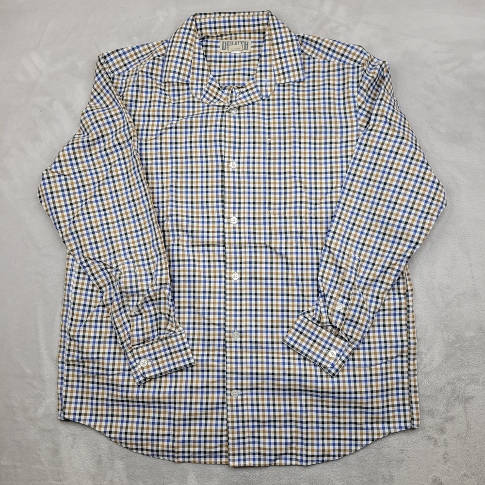 Duluth Trading Shirt Men Large Button Up Dress Collared 100 Cotton Checked Adult